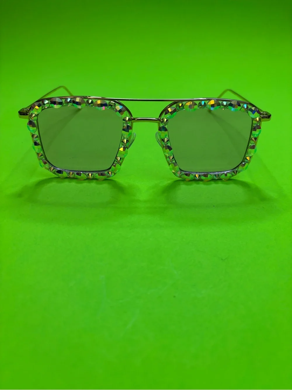 Crystal-Embellished Square Sunglasses in Iridescent Purple